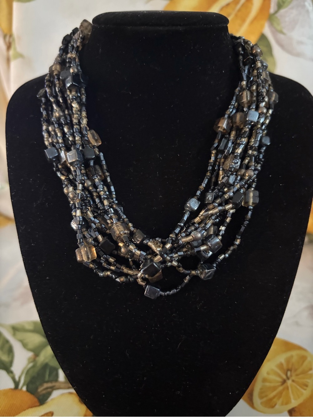 Multi-Strand Hematite Bead Necklace - Black